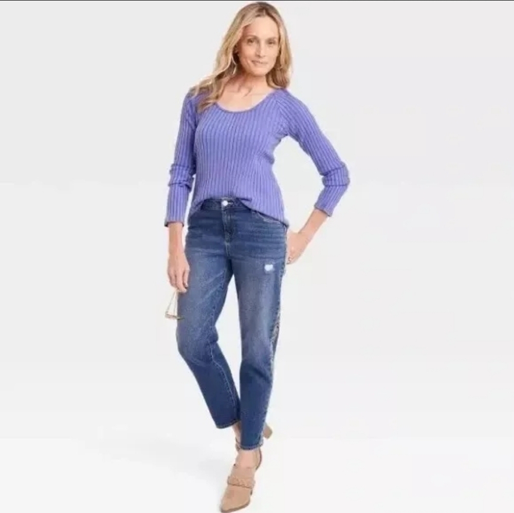 NWT Knox Rose Purple Ribbed Longsleeve Tee Shirt Top Women's Size XL